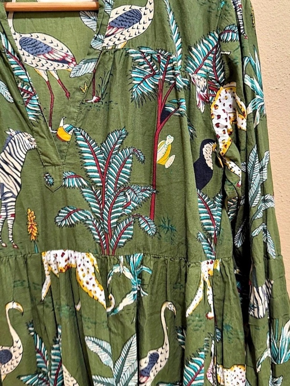 Anthropologie Fox & Hen Animal Print Maxi Dress Cotton in Green Size XL - Picture 11 of 15